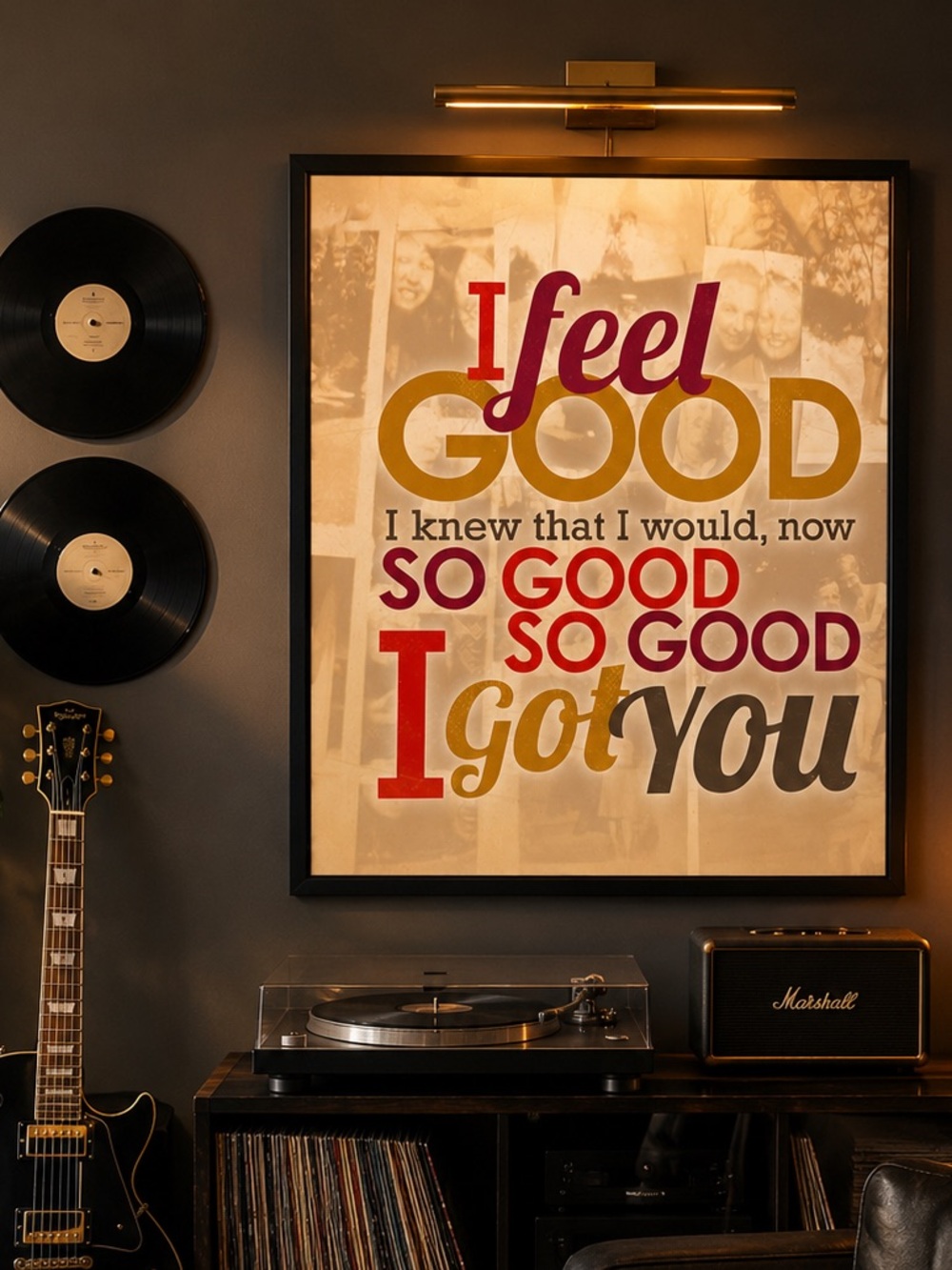 I Feel Good 12x12 Canvas Wall Art | Retro Music Lyrics | Vintage Home Decor